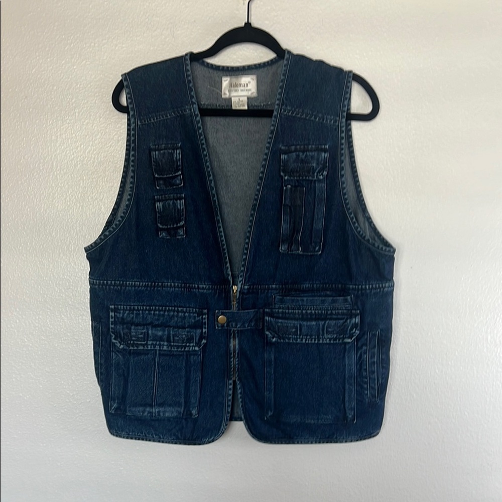 NWOT Haleman Blue Denim Vest with Pockets sz S